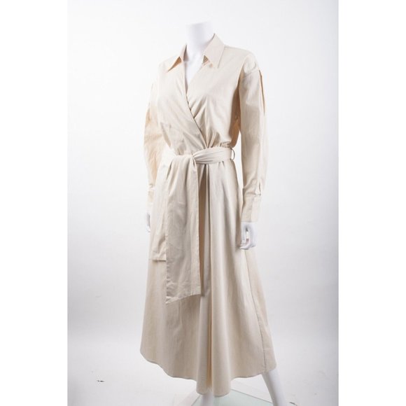 NWT Massimo Dutti Womens Cream Ivory Wrap Midi Dress EU 38 US 6 Poplin 6650/582 - Picture 5 of 7